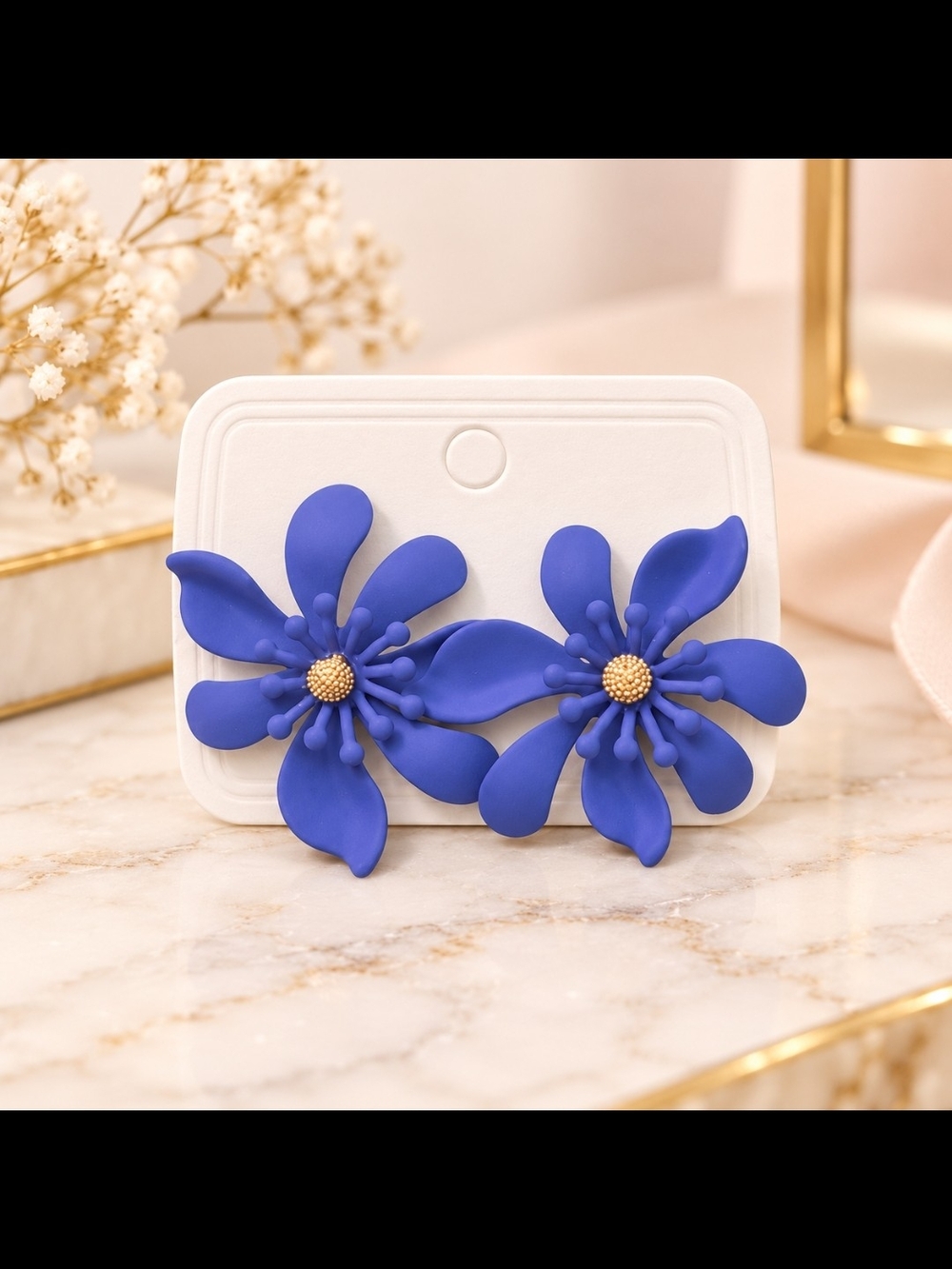 Blue Floral Statement Earrings - Women Accessories